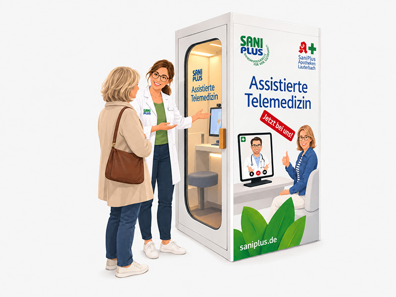 Illustration: Ärztliche Videosprechstunde in der SaniPlus Apotheke